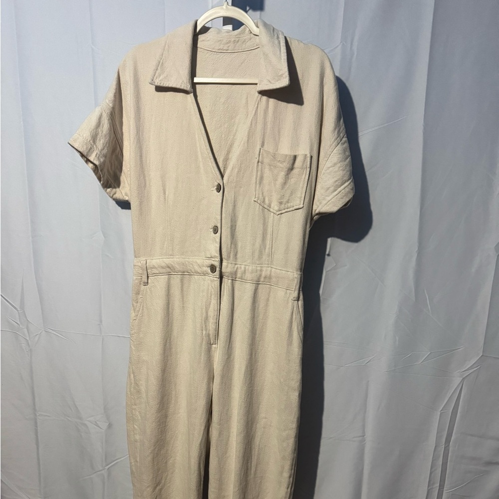 Beige Button-Up Jumpsuit Size L